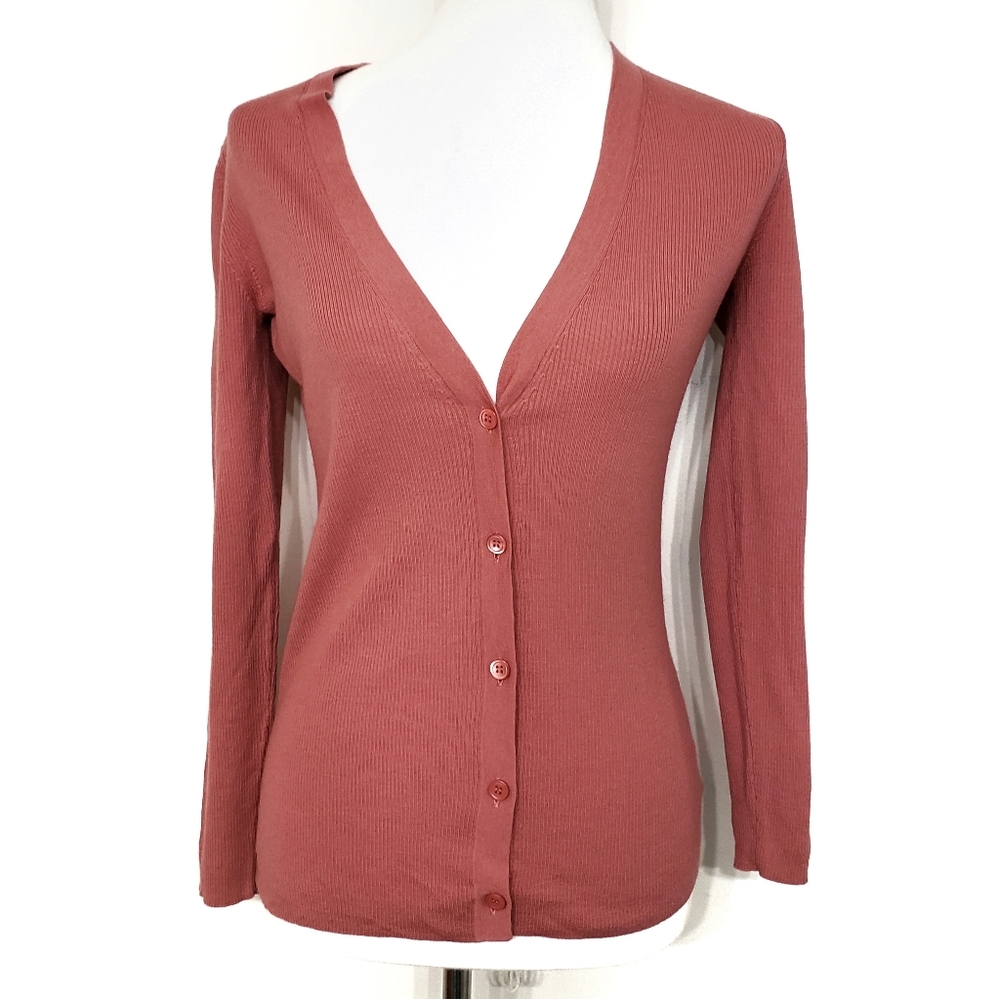 Theory Salmon Orchila Merino Wool Cardigan